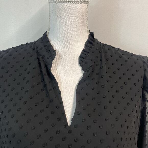 J. Crew Blouse size Medium Black Sheer Polka Dots Ruffles Career Casual - Picture 2 of 5